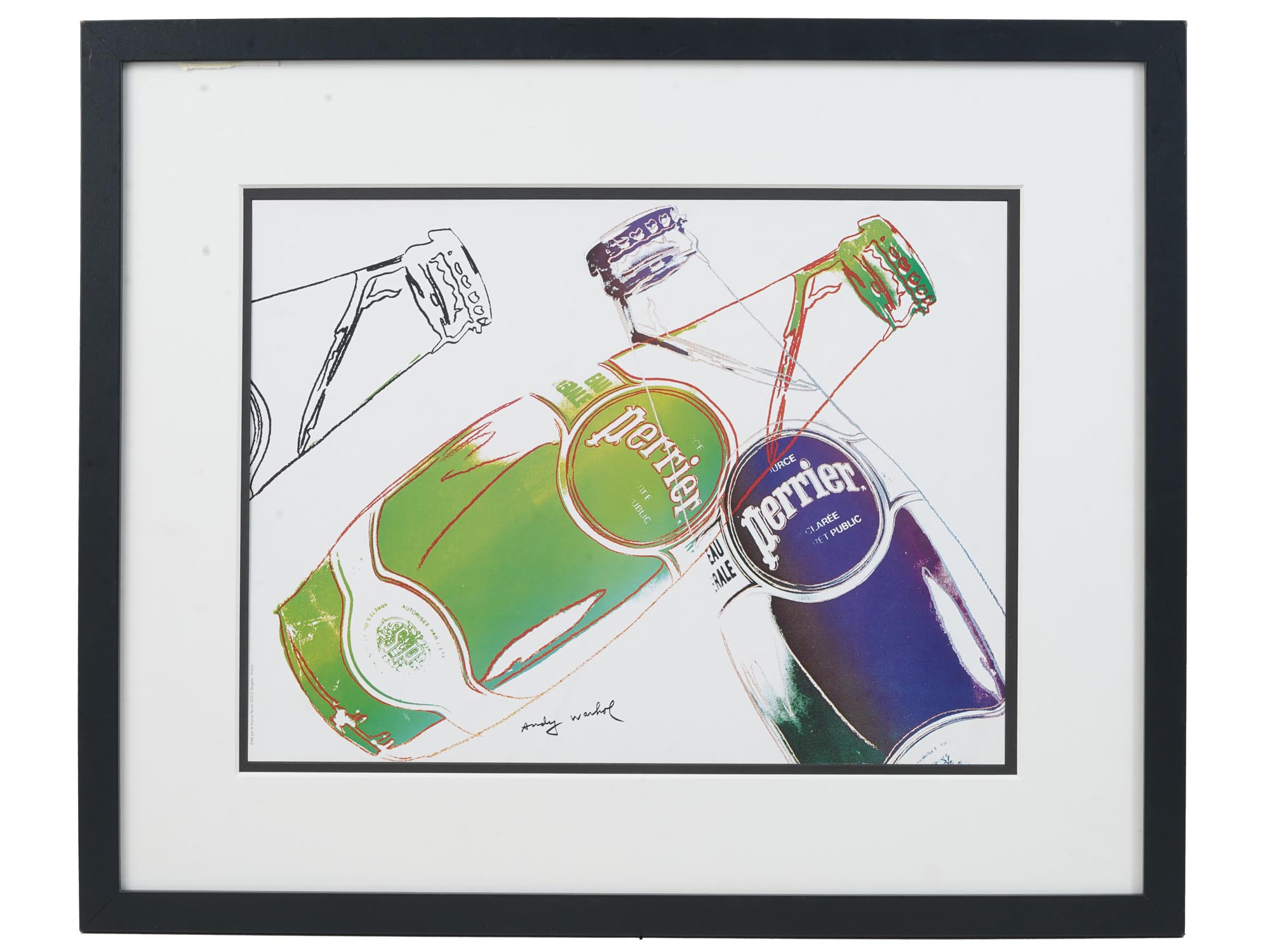 FRAMED WHITE PERRIER AD PRINT BY ANDY WARHOL PIC-0